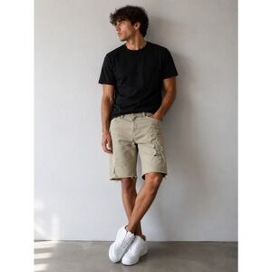 Guess Mens Shorts 32W Khaki Stretch Casual Distressede Grungre Streetwear